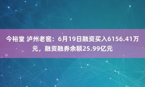 今裕堂 泸州老窖:6月19日融资买入6156.41万元,融资融券余额25.99亿元